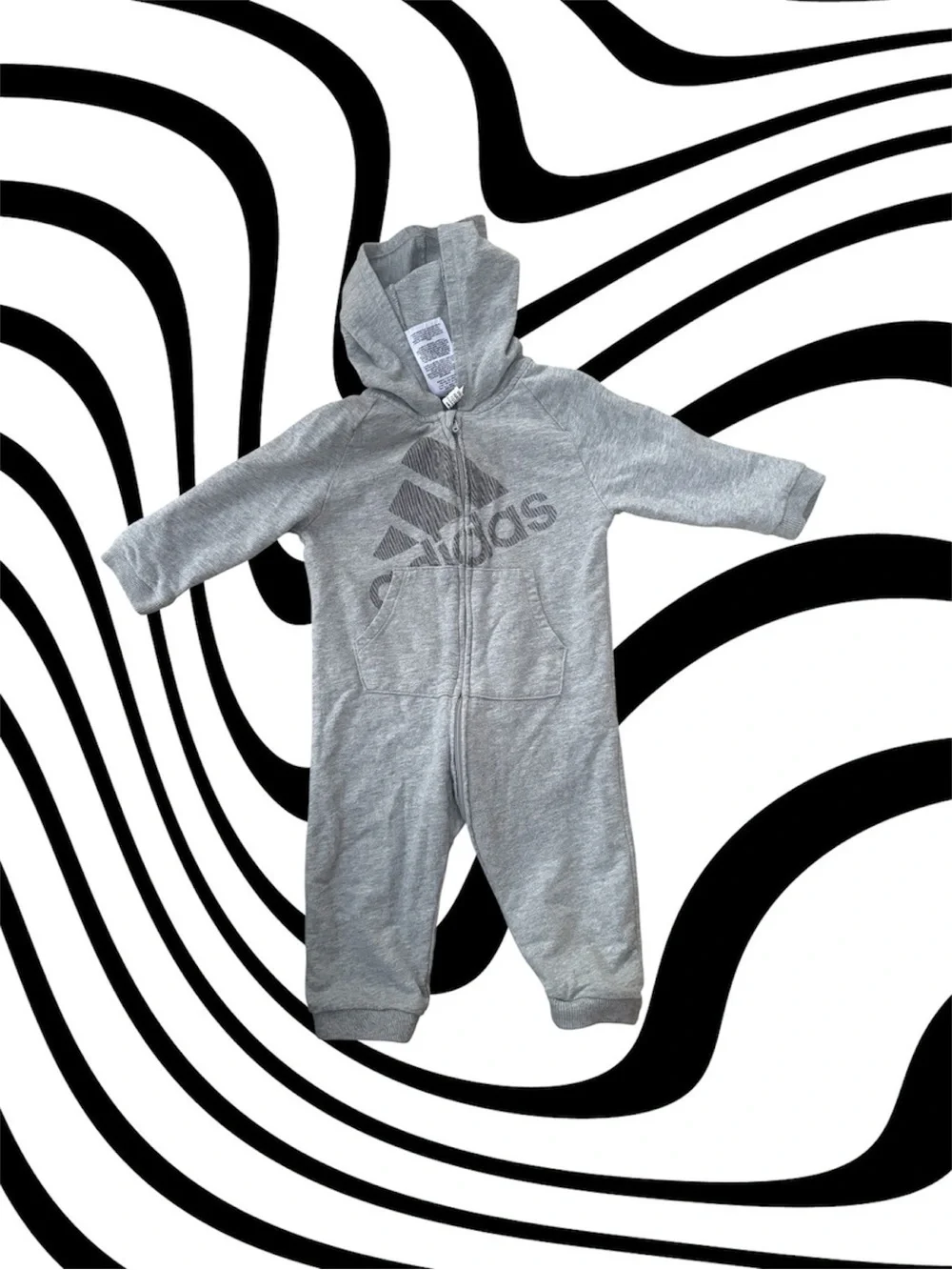 adidas Grey Hooded Zip One-Piece Footie for Kids